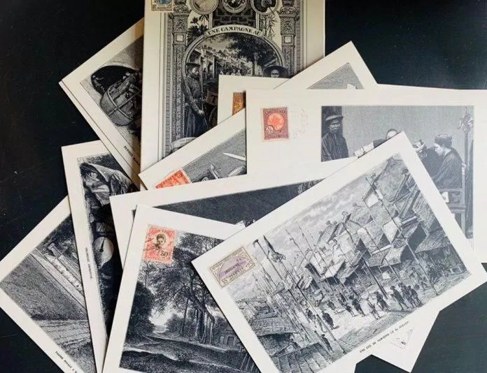 Postcard đi kèm là những hình ảnh được tác giả chụp lại Bắc Kỳ thời bấy giờ (Ảnh: Internet)