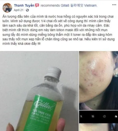 Đánh giá thực tế của khách hàng đã sử dụng nước cân bằng lá trà bay Gilla8 trên Facebook cá nhân. ( Nguồn: BlogAnChoi)