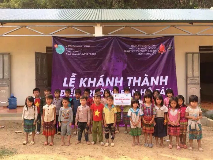 Ngôi trường được xây lên cho trẻ em vùng sâu Điện Biên bằng chính số tiền quyên góp của cộng đồng fan V (BTS) Việt (Ảnh: Internet).
