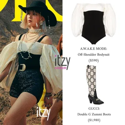 Bộ bodysuit có giá gần 600$ và đôi giả boots đến từ ông lớn Gucci có giá 1900$. (Nguồn: Instagram)