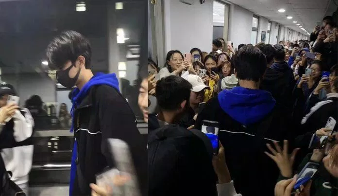 Lâm Nhất được đông đảo các fan bủa vây khi trở lại trường học (Nguồn: Internet)