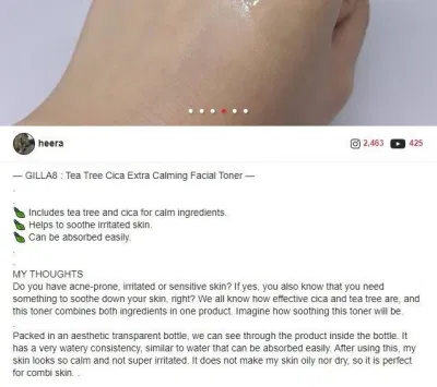 Đánh giá Nước cân bằng lá trà bay Gilla8 của beauty blogger Hàn Quốc. (Nguồn: BlogAnChoi)