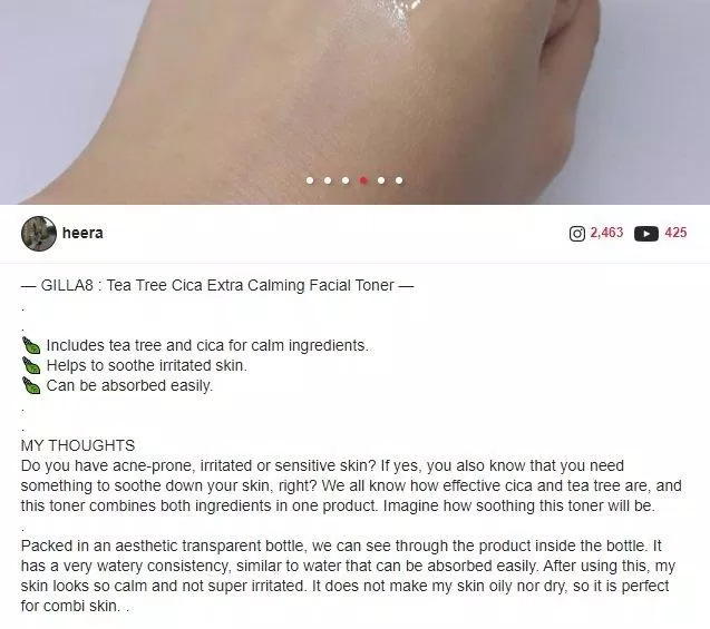 Đánh giá Nước cân bằng lá trà bay Gilla8 của beauty blogger Hàn Quốc. (Nguồn: BlogAnChoi)