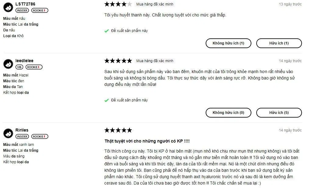 Đánh giá sử dụng serum chống lão hóa The Ordinary Buffet của khách hàng tại Sephora. (Ảnh: BlogAnChoi)