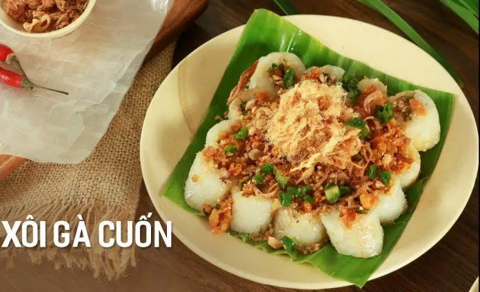 Xôi gà cuốn có hình thức hấp dẫn, lại ngon miệng và giàu dinh dưỡng (Nguồn: Cooky TV)