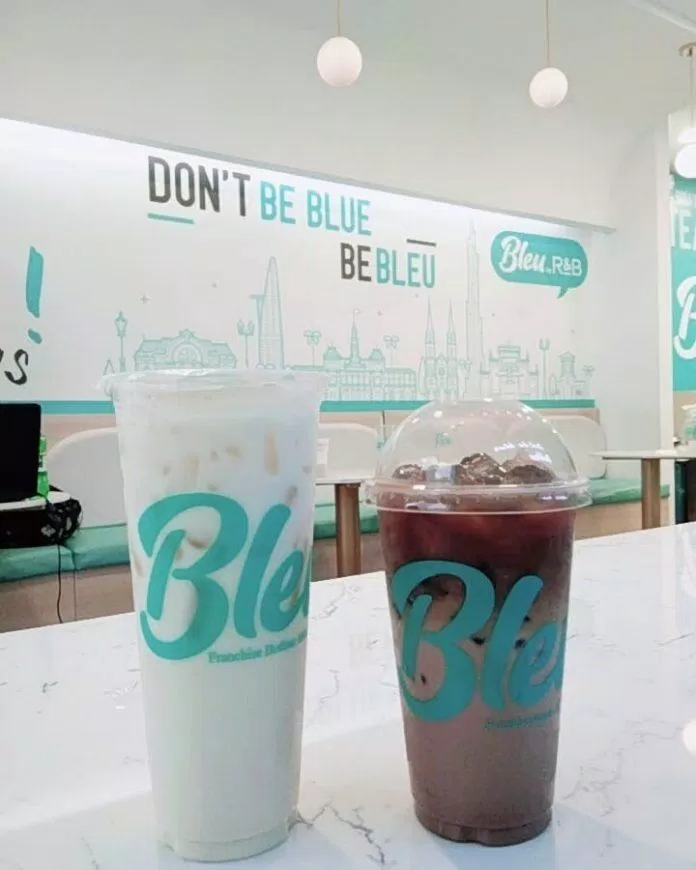 Thương hiệu trà sữa Bleu với màu xanh pastel nổi bật. Nguồn: Internet