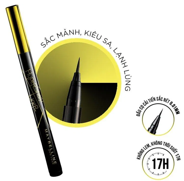 Maybelline New York Hyper Sharp Liner bám dai dẳng, không trôi, không lem, chống thấm nước.