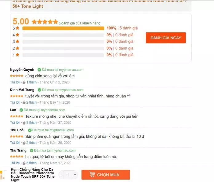 Những nhận xét tốt về sản phẩm trên trang myphamau (ảnh: BlogAnChoi).