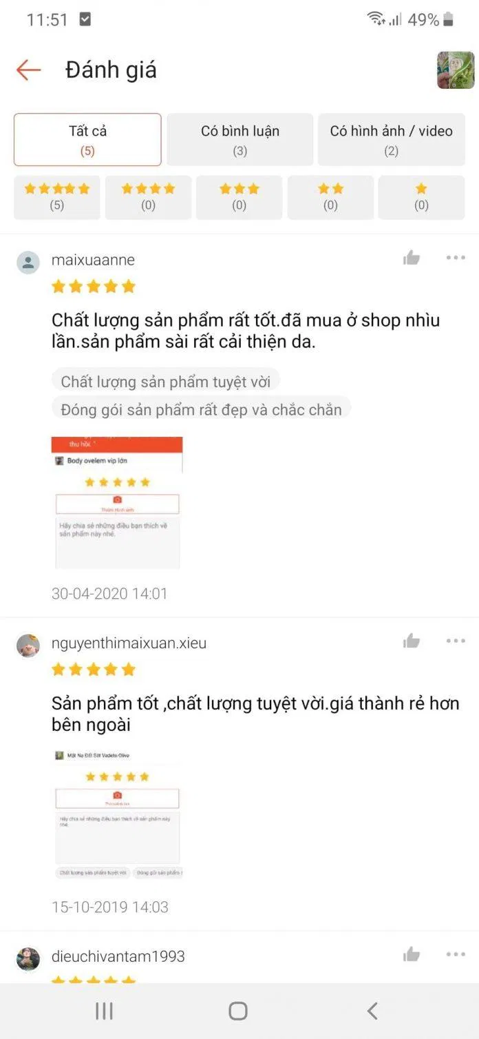 Đánh giá của khách hàng Shopee