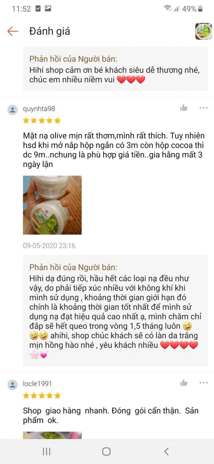 Cảm nhận của khách hàng về mùi và xếp hạng thời hạn sử dụng