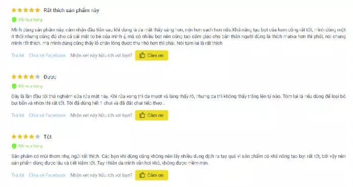 Khách hàng đánh giá sản phẩm: giúp da mặt mịn, lỗ chân lông được thu nhỏ.