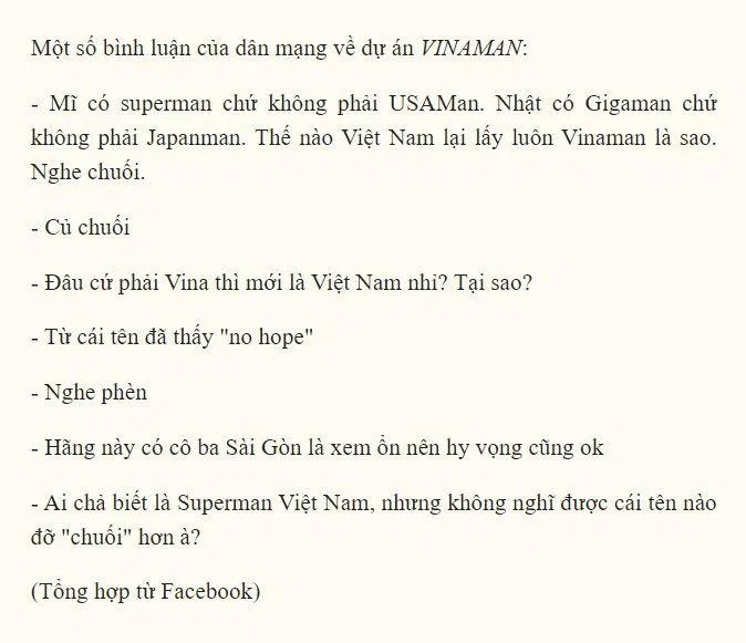 Một số phản ứng của khán giả về cái tên Vinaman. (Ảnh: Internet)