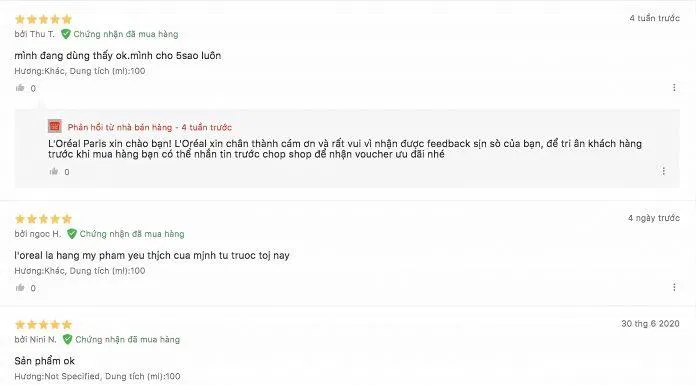 Đánh giá của khách hàng trên trang Lazada (Nguồn: Internet).