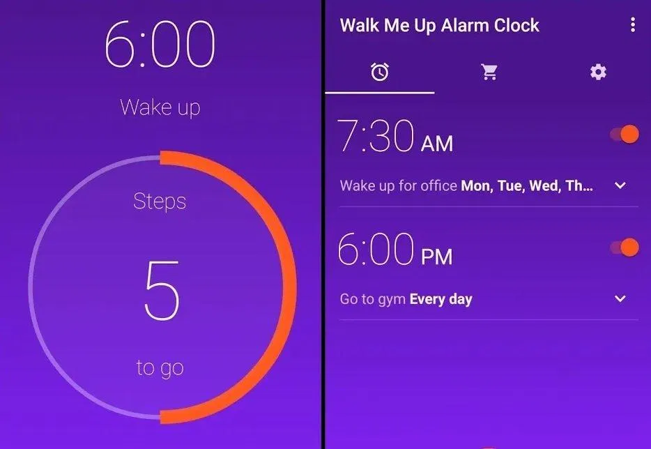 Walk Me Up yêu cầu bạn bước đủ số bước đã đặt trước rồi mới tắt báo thức. (Ảnh: Internet)