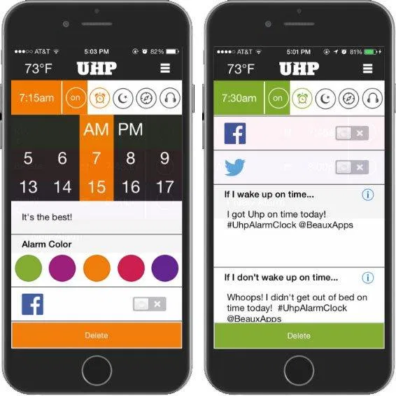 Uph sẽ post dòng trạng thái bạn cài đặt lên mạng xã hội khi bạn dậy đúng giờ hoặc ngủ nướng. (Ảnh: Internet)