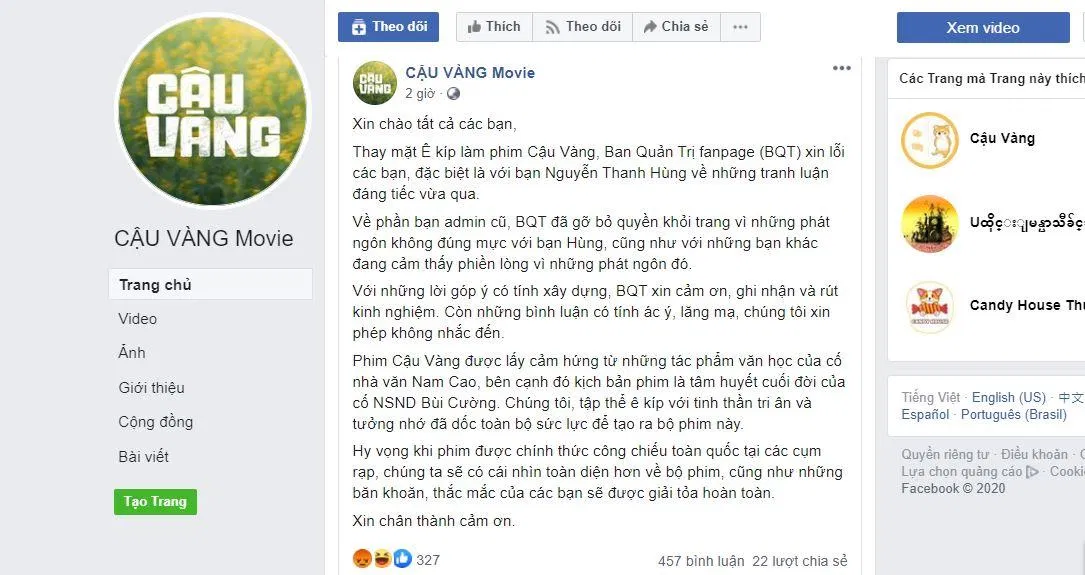 Ngay sau đó admin đã lên bài xin lỗi, nhưng tất cả đã quá muộn (Nguồn: Internet)