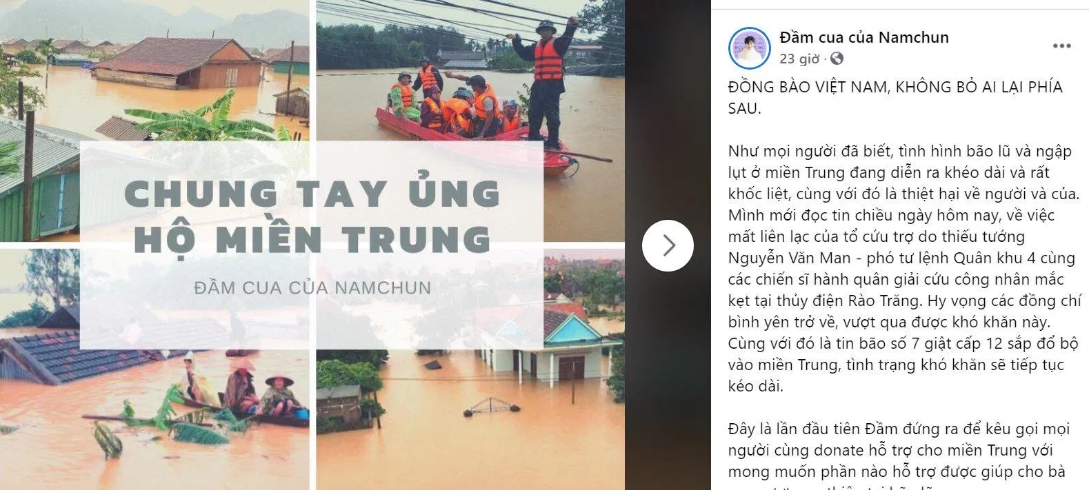 “Đầm cua của Namchun” đăng tải bài viết kêu gọi mọi người (Ảnh: Facebook)