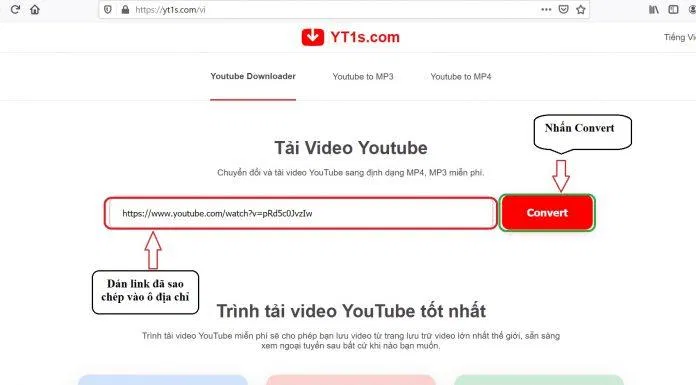 Dán đường link vào ô địa chỉ. Nhấn Convert để nhận dạng link.