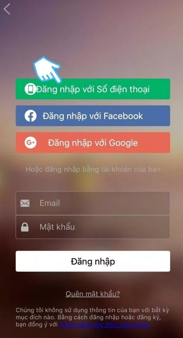 Chọn dòng xanh lá đầu tiên để đăng nhập vào Now bằng số điện thoại. (Ảnh: BlogAnChoi)