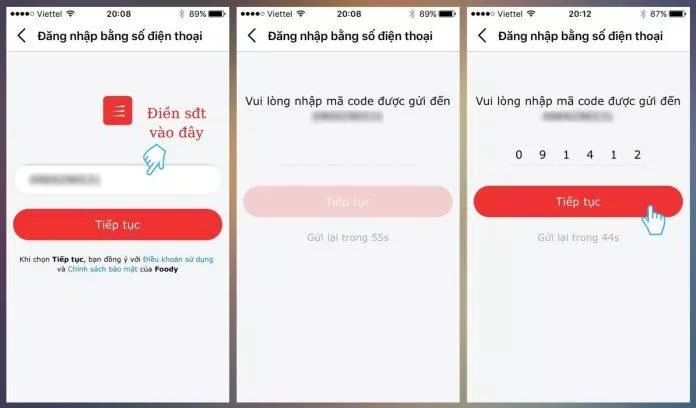 Điền số điện thoại và nhập mã code để hoàn tất quá trình đăng nhập. (Ảnh: BlogAnChoi)