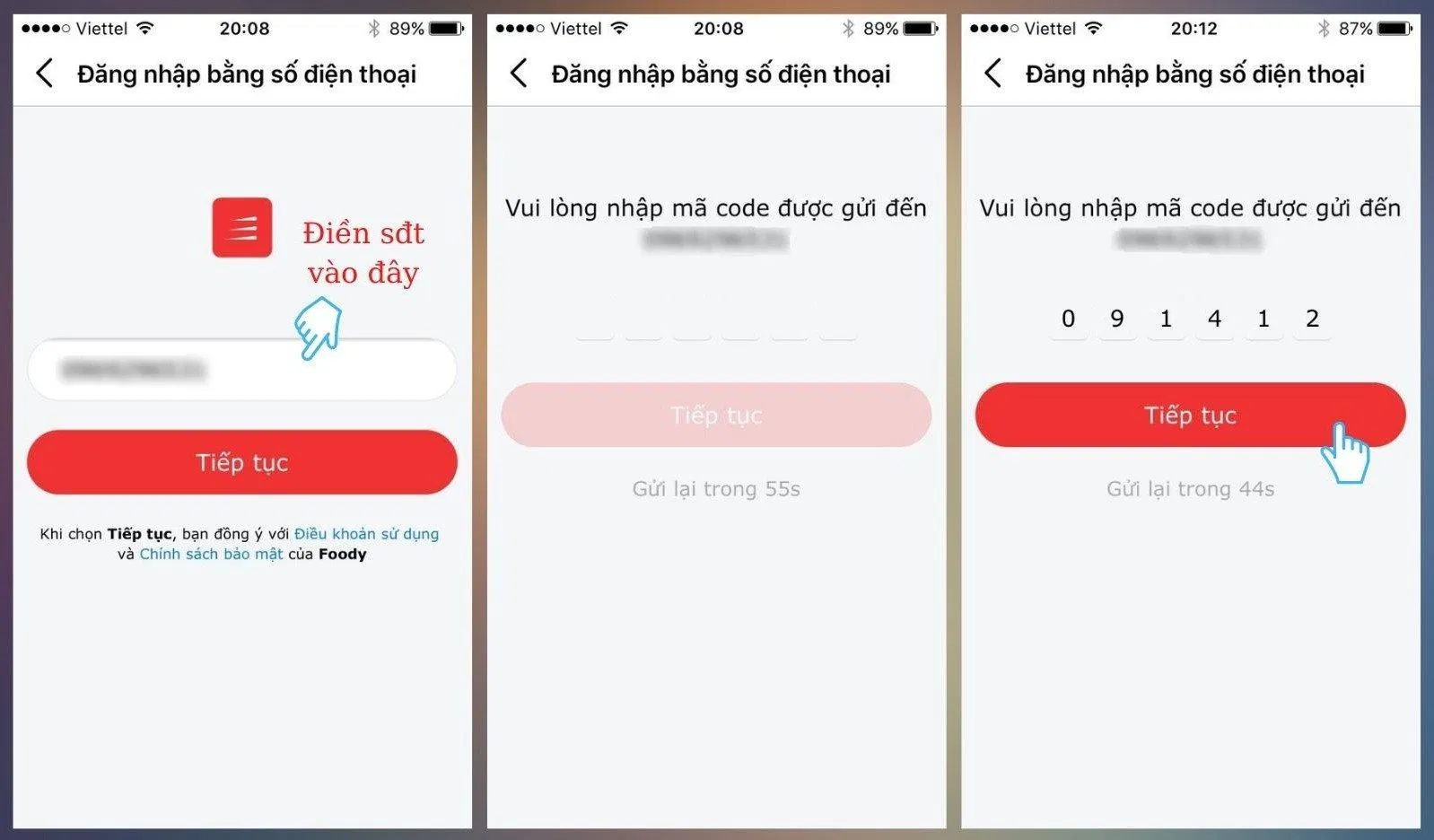 Điền số điện thoại và nhập mã code để hoàn tất quá trình đăng nhập. (Ảnh: BlogAnChoi)