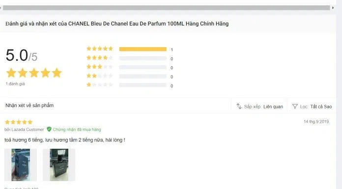 Nhận xét tích cực về nước hoa trên trang Lazada (ảnh: BlogAnChoi).