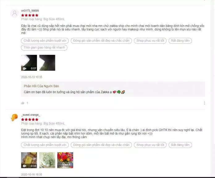 Đánh giá của khách hàng trên Shopee. (nguồn: BlogAnChoi)