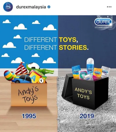 Hay khi Toys Stories đạt Oscar 2020, Durex cũng "ké nhanh" một cái content thật mượt. (Ảnh: Internet)