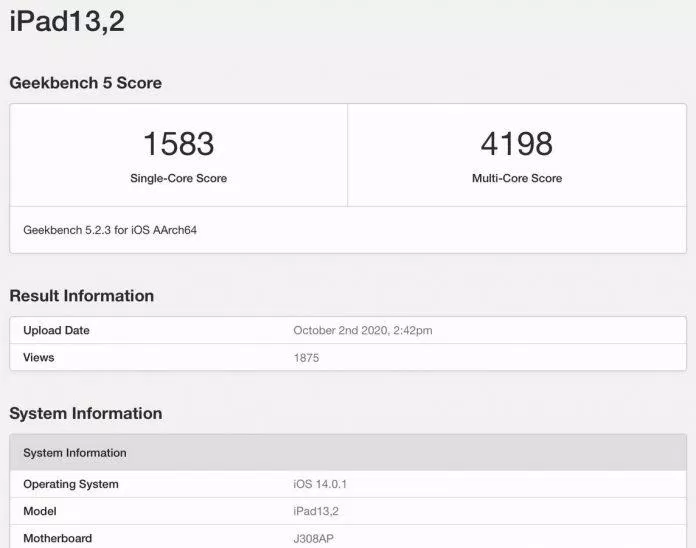 Theo Geekbench, chip A14 Bionic trên Ipad Air 4 2020 đạt điểm số đơn nhân và đa nhân rất cao. (Nguồn: Internet)