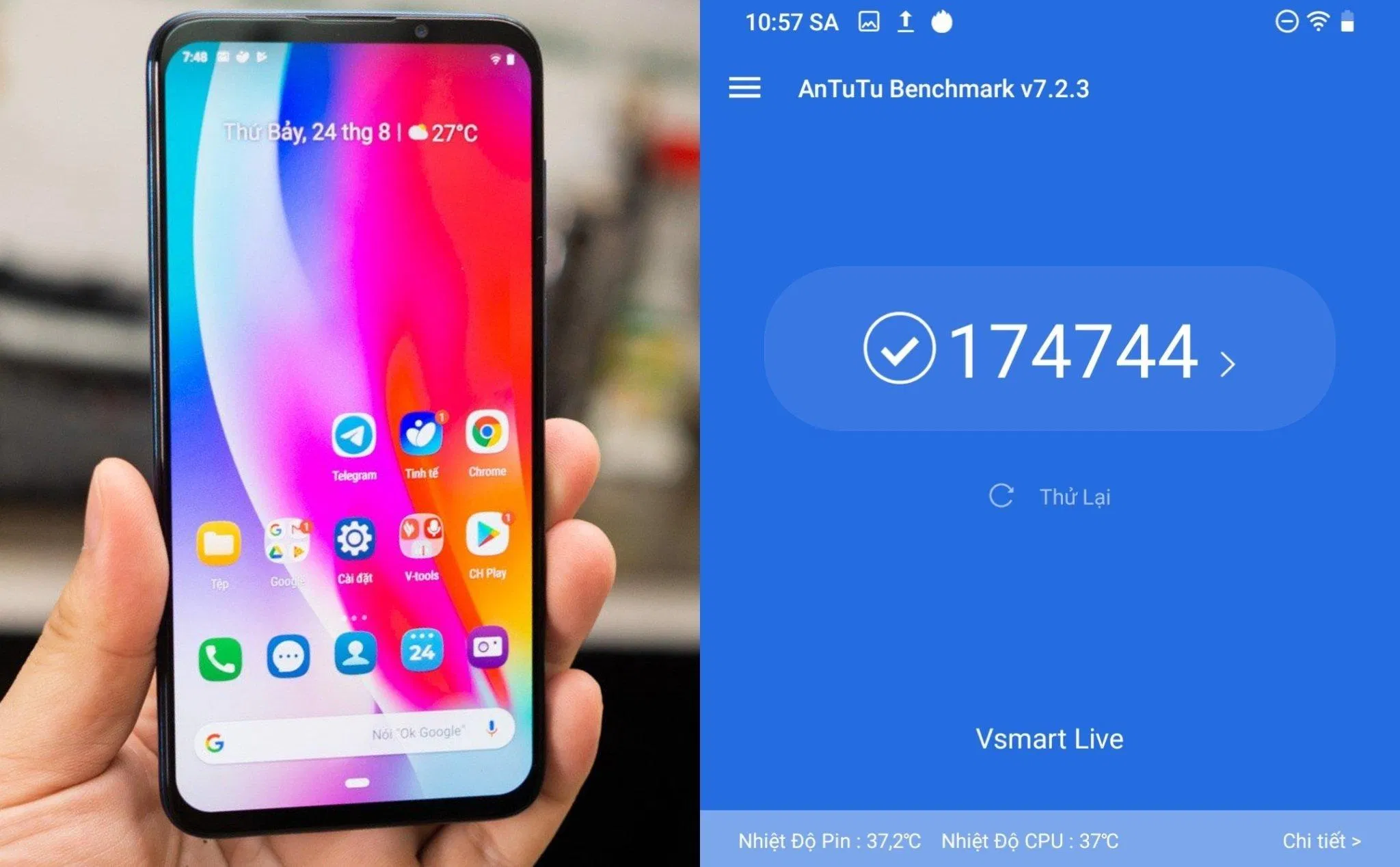 Vsmart Live đạt hơn 170.000 điểm Antutu Benchmark, nằm trong top các Smartphone tầm trung có hiệu năng mạnh mẽ nhất. (Nguồn: Internet)