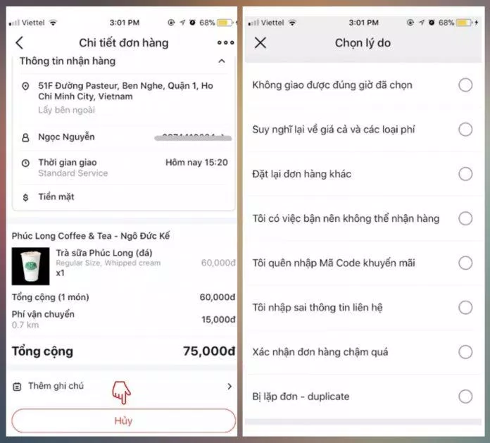 Hỗ trợ tính năng hủy đơn hàng Now nếu khách chưa sẵn sàng gọi món. (Ảnh: Internet)