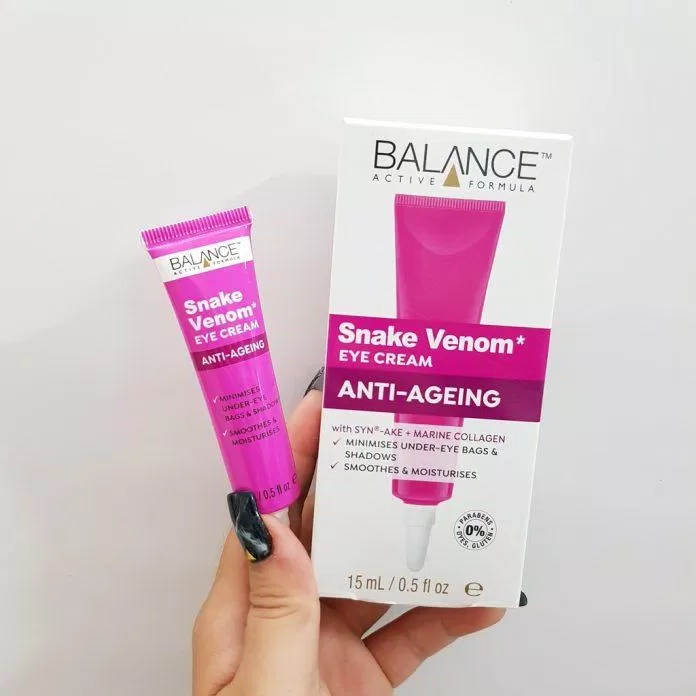 Bao bì của Balance Active Formula Snake Venom Eye Cream sử dụng tông hồng bắt mắt (Ảnh Internet)