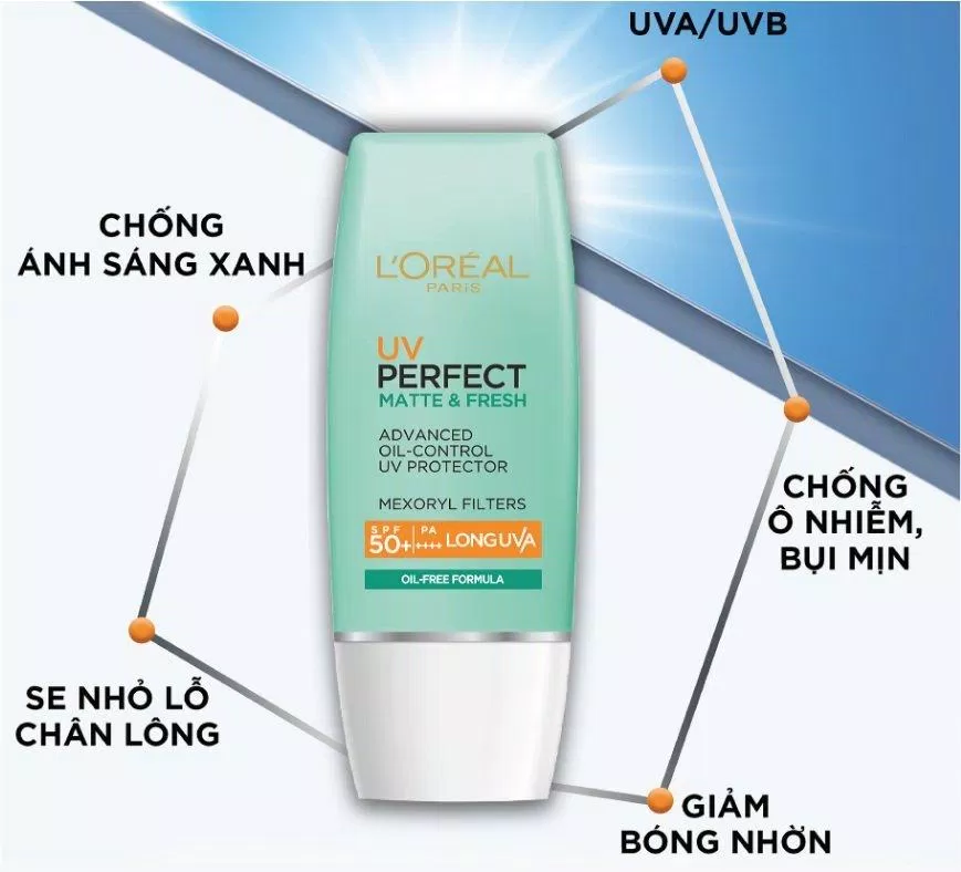 Review kem chống nắng LOreal Paris UV Perfect SPF50+ PA++++: Lựa chọn hàng đầu cho mọi làn da Ascorbyl Glucoside Avobenzone Bảo vệ bảo vệ da bảo vệ da khỏi bức xạ tia UV chống nắng công dụng dưỡng ẩm Ensulizole Ethylhexyl Salicylate glycerin hyaluronic acid kaolin kem chống nắng kem chống nắng l oreal kem chống nắng L Oreal Paris UV Perfect kiềm dầu L Oreal Paris UV Perfect L Oreal Paris UV Perfect BB Max L Oreal Paris UV Perfect Instant White L Oreal Paris UV Perfect Matte Fresh LOréal Paris làm sáng da làn da Mexoryl SX Mexoryl XL nâng tone Octinoxate Octorylene review kem chống nắng review mỹ phẩm sản phẩm Silica thiết kế thương hiệu Tinosorb M Tinosorb S Titanium Dioxide Tocopherol Uvinul A Plus Uvinul T 150 Việt Nam