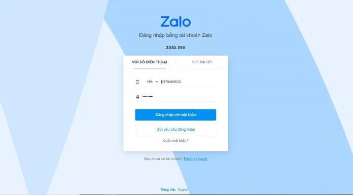 Nhập só điện thoại và mật khẩu của mình (ảnh internet)