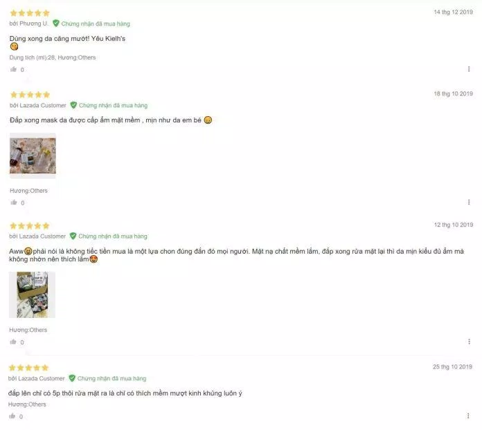 Review đánh giá của khách hãng đã sử dụng mặt nạ bơ Kiehls trên Lazada. (Nguồn: BlogAnChoi)