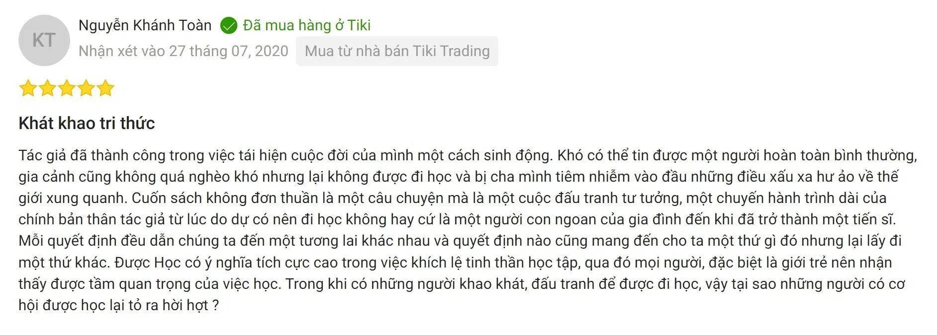 Đánh giá của độc giả trên Tiki (ảnh: BlogAnChoi) Đánh giá của độc giả trên Tiki (ảnh: BlogAnChoi)