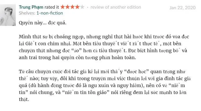 Đánh giá của độc giả Mía trên Goodreads (ảnh: BlogAnChoi) Đánh giá của độc giả Mía trên Goodreads (ảnh: BlogAnChoi)