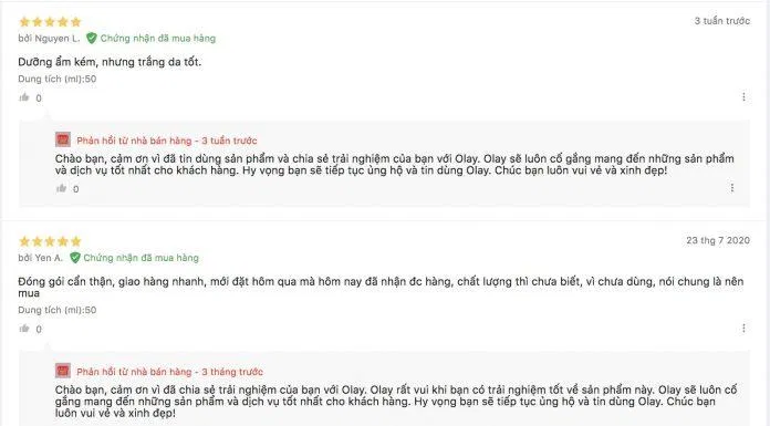Đánh giá của khách hàng về sản phẩm Kem dưỡng chống lão hóa ban ngày Olay Total Effect 7 in 1 trên trang Lazada (Nguồn: BlogAnChoi).