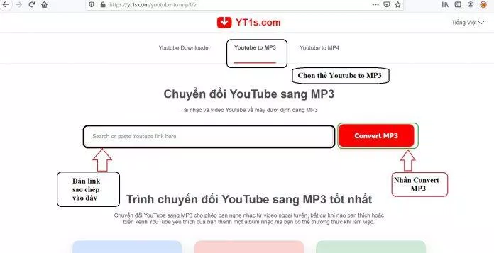 Chọn thẻ Youtube to MP# rồi nhập link sao chép vào ô địa chỉ.
