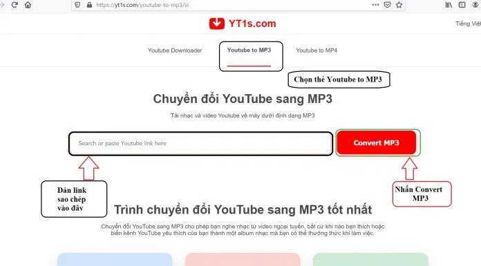 Chọn thẻ Youtube to MP# rồi nhập link sao chép vào ô địa chỉ.