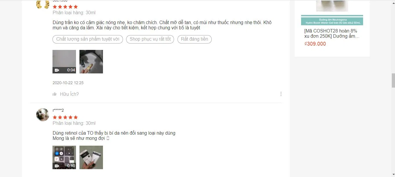 Đánh giá của khách hàng trên Shopee (Ảnh Internet)