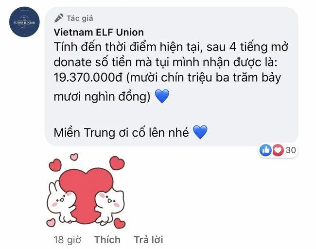 Fandom Việt Nam của Super Junior cũng đã kêu gọi donate được hơn 19 triệu. (Ảnh: Internet)