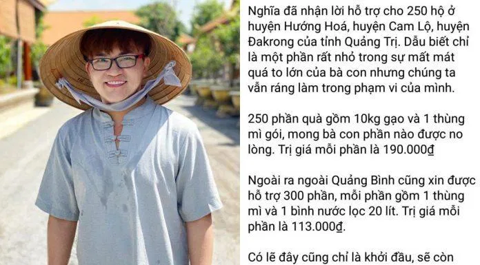 MC Đại Nghĩa chia sẻ về việc ủng hộ miền Trung. (Ảnh: Internet)
