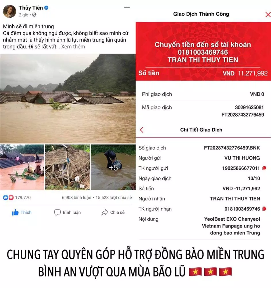 Các FC thành viên của nhóm EXO cũng quyên góp để ủng hộ người dân miền Trung. (Ảnh: Internet)