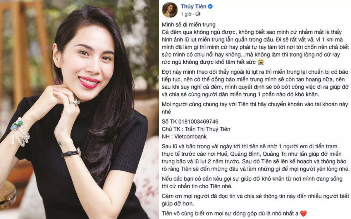 Ca sĩ Thủy Tiên kêu gọi hỗ trợ miền Trung lũ lụt. (Ảnh: Internet)