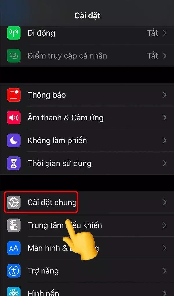 Vào phần cài đặt chung