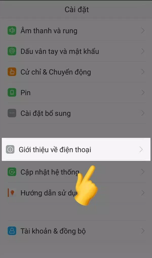 Vào phần giới thiệu điện thoại