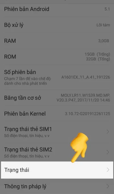 Bấm vào phần trạng thái