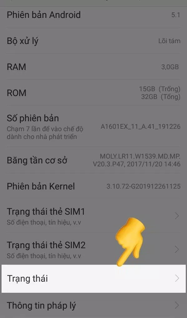 Bấm vào phần trạng thái