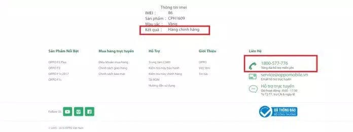 Thông báo trả về thành công